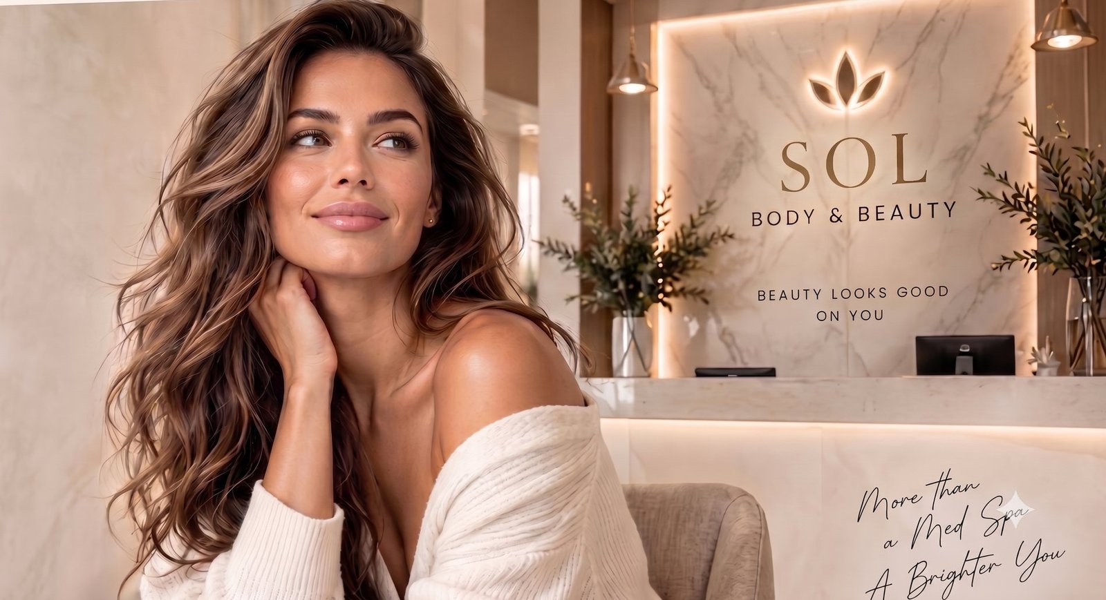 Client seated at the Sol Body and Beauty reception, Peoria Arizona med spa